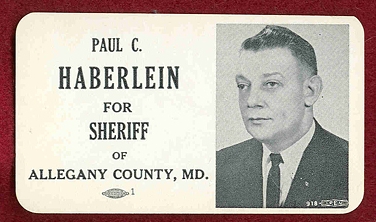 Campaign card for Paul C. Haberlein for Sheriff of Allegany County MD