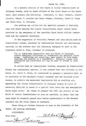 Photocopy of Allegany County Commissioner's minutes from 3-19-1936