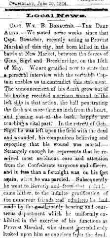 News article from Alleganian - Local News , June 20, 1864