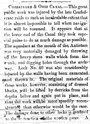 News article from The Alleganian - Chesapeake & Ohio Canal - August 3, 1864