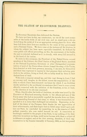 Page 30 from History of Antietam National Cemetery 1869 - "THE ORATION OF EX-GOVERNOR BRADFORD."