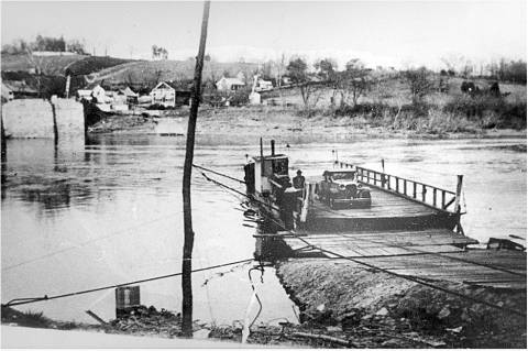 Ferry that operated between Shepherdstown and Bridgeport; circa 1920s car on Ferry