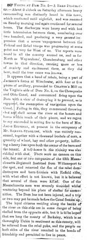 Article in Herald of Freedom and Torch Light, 1861 - "Firing at Dam No. 5"