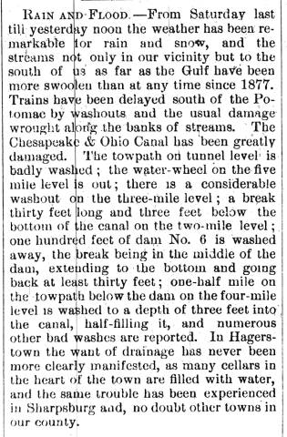News article in Herald Mail, 1886 - "Rain and Flood"