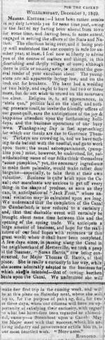 News article in Weekly Casket, 1849 "For the Casket, December 1, 1849."