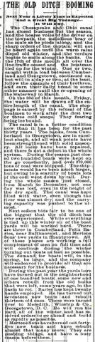 Article in Hagerstown Mail, 1892 - "The Old Ditch Booming"