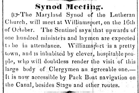 Article in Herald of Freedom and Torch Light, 1851 - "Synod Meeting."