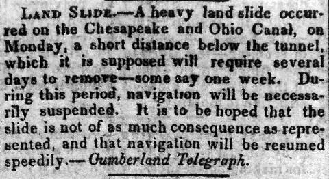 News article in Herald of Freedom & Torch Light, 1854 - "Land Slide."