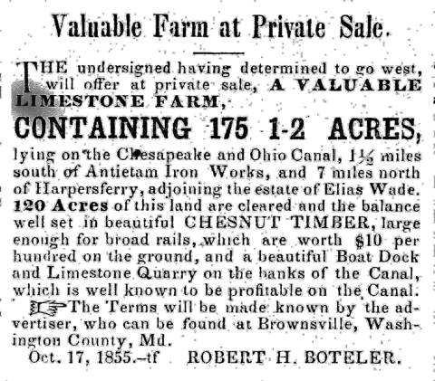 Article in Herald of Freedom, 1855; "Valuable Farm at Private Sale."