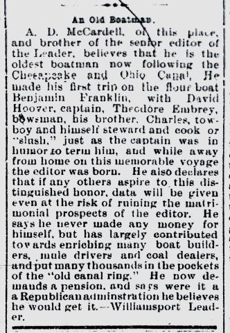 News article in The Globe, 1893 - "An Old Boatman"
