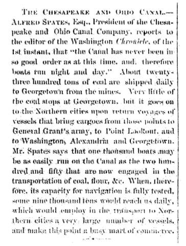 News article in Herald of Freedom & Torch Light, 1864 - "The Chesapeake and Ohio Canal."