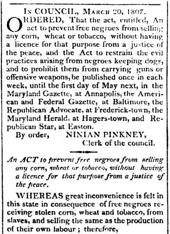 News article in Maryland Herald & Hagerstown Advertiser 'IN COUNCIL, March 20, 1807"