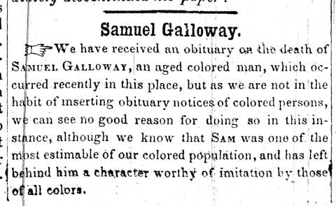 News article in Herald of Freedom & Torch Light, 1851 - "Samuel Galloway"