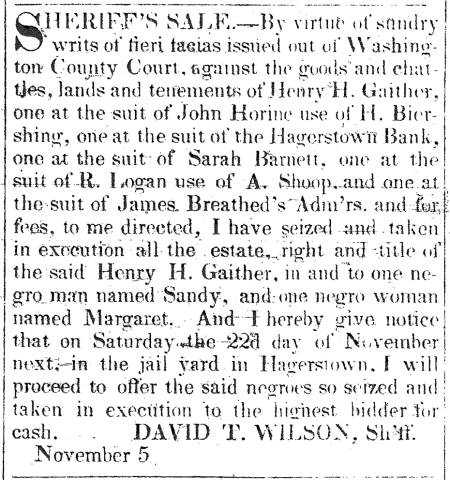 Ad in Herald of Freedom, 1845 - "Sheriff's Sale" 