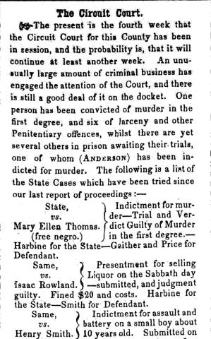 News article in Herald of Freedom & Torch Light, 1853 - "The Circuit Court"