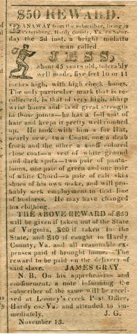 Ad in The Advocate, Cumberland, 1832 - "$50 REWARD." by James Gray