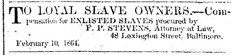 Notice in Herald of Freedom & Torch Light, 1864 - "To Loyal Slave Owners."