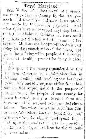 Notice in Herald of Freedom & Torch Light, 1863 - "Loyal Maryland."