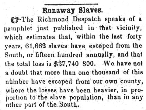 Ad in Herald of Freedom & Torch Light, 1855 - "Runaway Slaves."