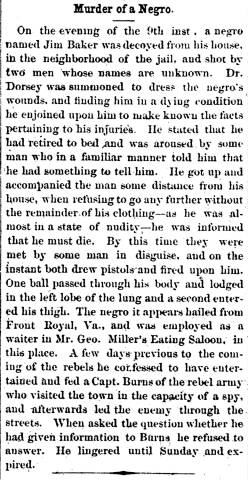 News article in Herald & Torch Light, 1864 - "Murder of a Negro"