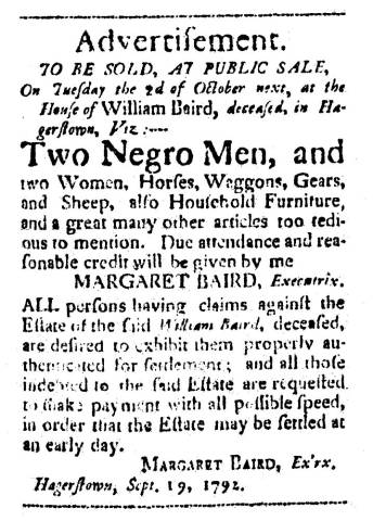 Ad in Washington Spy, 1792 - "Advertisement."