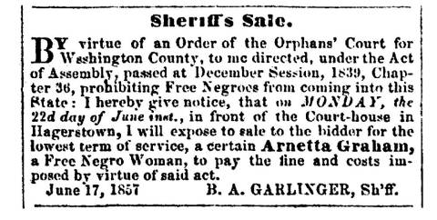 News ad in Herald of Freedom & Torch Light, 1857 - "Sheriff's Sale."