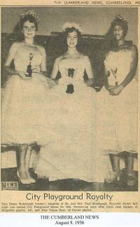 Newspaper clipping of 3 young women posing as they are crowned in the City Playground pageant