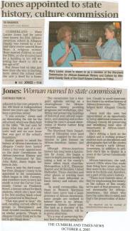 Newspaper article titled "Jones appointed to state history, culture commission"