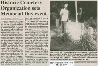 Newspaper article clipping about Historic Cemetery Organization sets Memorial Day event