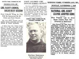 Newspaper clipping about "Colored" Girl Scout Troop, 1938