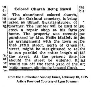 Newspaper article of on Color Church being Razed