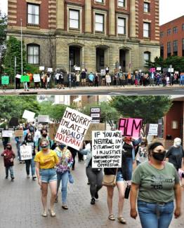 2 photos of march celebrating Cumberland Pride and Black Lives Matter in Cumberland MD