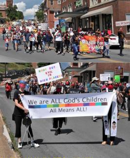 2 photos of march for "Juneteenth for Justice" in Cumberland MD - 2020