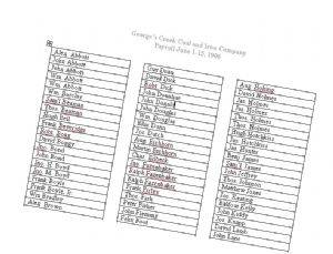 Spreadsheet image of Payroll November 1907