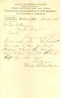 Copy of receipt for coal purchased in 1887