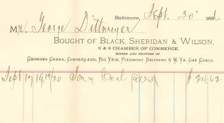 Copy of receipt for coal purchased in 1886