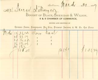 Copy of receipt for coal purchased in 1887