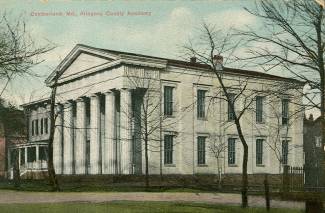 Postcard illustration of Cumberland Free Public Library relocated to this Washington Street building in 1934 