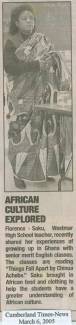 Newspaper clipping of article about African Culture Explained