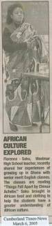 Newspaper clipping of article about African Culture Explained