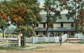 Colorized postcard of The Old Stone House, Little Meadows 