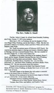 Obituary print text and image for Rev. Nellie Small