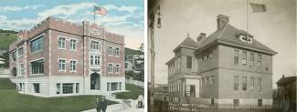 2 photos; 1 of postcard of Columbia School; 1 of Hill School, Allegany County MD