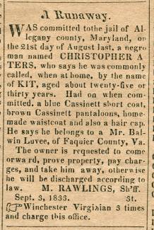 Newspaper article titled "A Runaway"