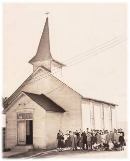  historical photo, residents of Brownsville stand outside the John Wesley A.M.E. Church, built in 1885