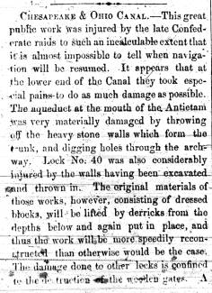 News article from The Alleganian - Chesapeake & Ohio Canal - August 3, 1864