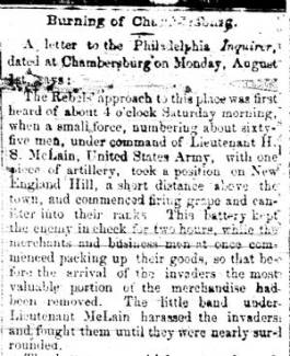 News article from The Alleganian - Burning of Chambersburg - August 10, 1864