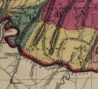 Colorized map of Civil War around the Oldtown area circa 1860s