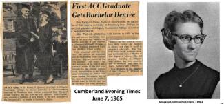 Newspaper clipping about "First ACC Graduate Gets Bachelor Degree" and graduation photo of Margaret Wigfield