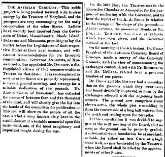 News article in Herald of Freedom and Torch Light, 1865 - "THE ANTIETAM CEMETERY"